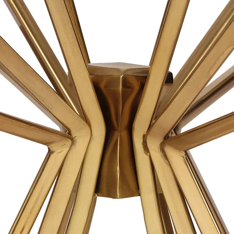 Round Glass and Gold Metal Side Table with Sunburst Base Design