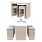 5-Piece Brown Rattan Outdoor Bar Dining Set with Cushioned Stools