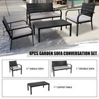 4-Piece Black & Grey PE Wicker Patio Conversation Set with Cushions & Coffee Table