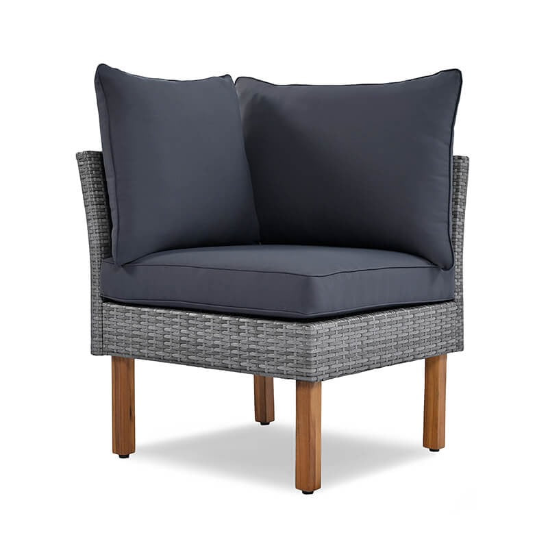 9-Piece Gray Rattan Patio Conversation Set with Acacia Wood Legs & Cushions