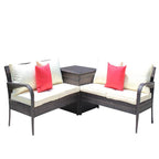 Brown 3-Piece Rattan Outdoor Sectional Sofa Set with Storage Table & Beige Cushions
