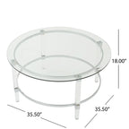 Round Clear Glass Coffee Table with Acrylic and Iron Accents in Modern Design