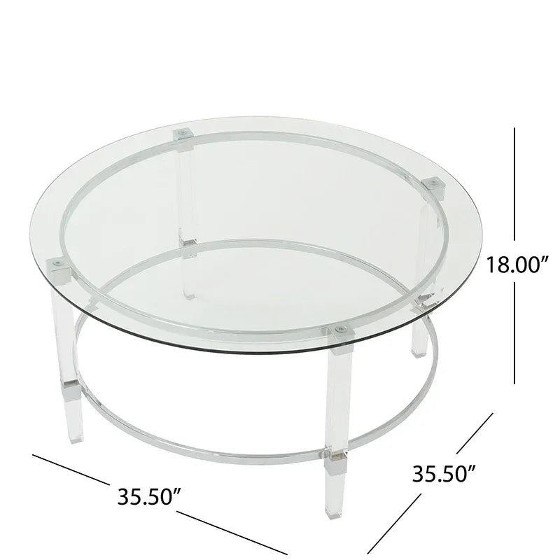 Round Clear Glass Coffee Table with Acrylic and Iron Accents in Modern Design