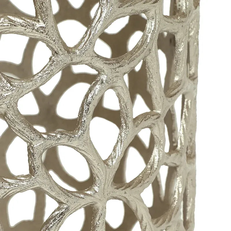 Round Aluminum Side Table with Mesh Pattern in Nickel Finish