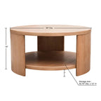 Moderner runder Couchtisch aus mattem Holz mit offenem Ablagefach