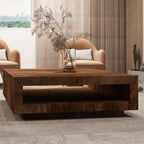 Table basse carrée en bois haut de gamme, profil bas, avec étagère ouverte