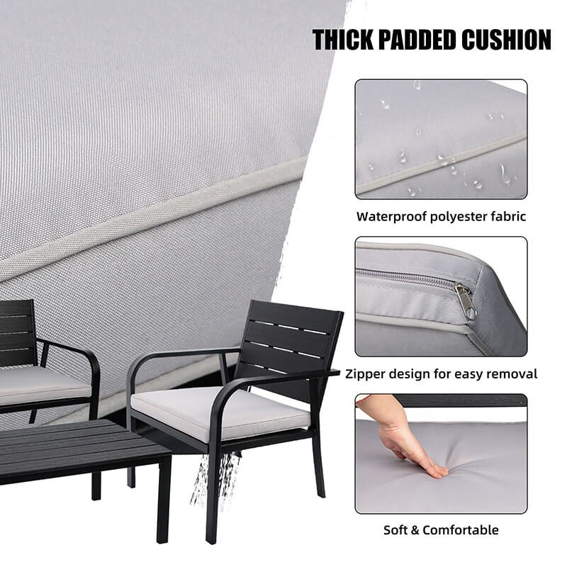 4-Piece Black & Grey PE Wicker Patio Conversation Set with Cushions & Coffee Table