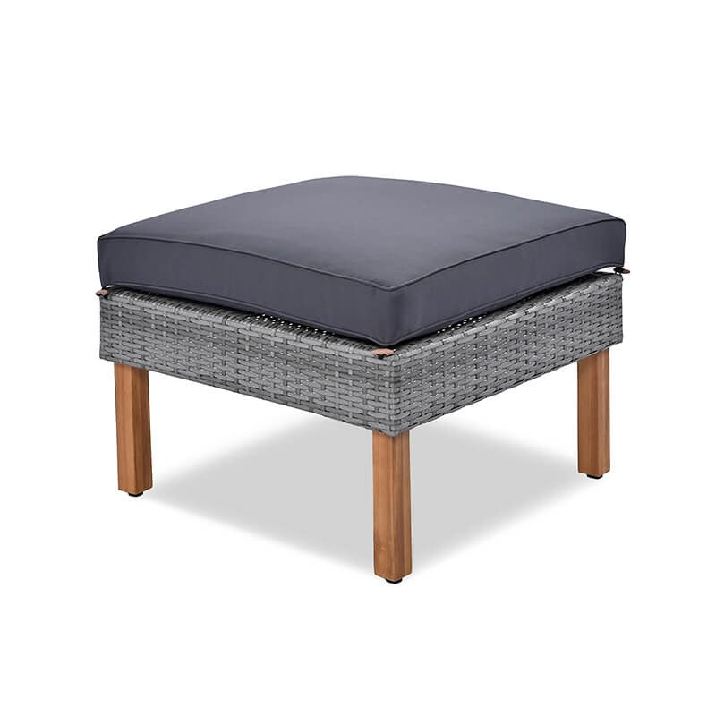 9-Piece Gray Rattan Patio Conversation Set with Acacia Wood Legs & Cushions