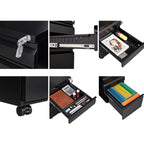 3-Drawer Mobile Metal Filing Cabinet with Lock and Casters