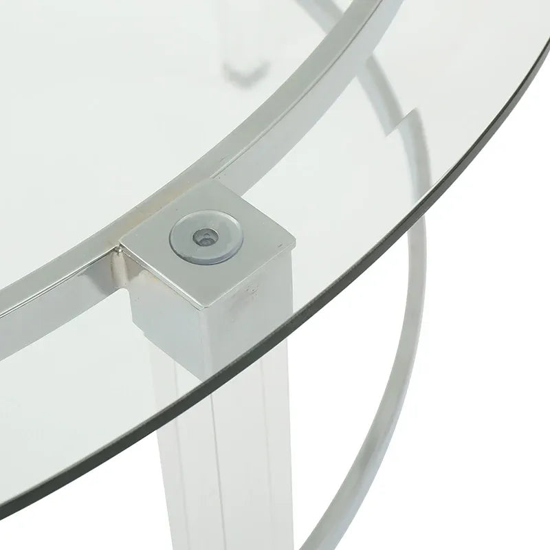 Round Clear Glass Coffee Table with Acrylic and Iron Accents in Modern Design