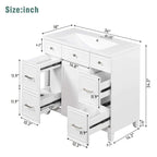 36" White Bathroom Vanity with Resin Sink, 6 Drawers & Soft-Close Cabinet