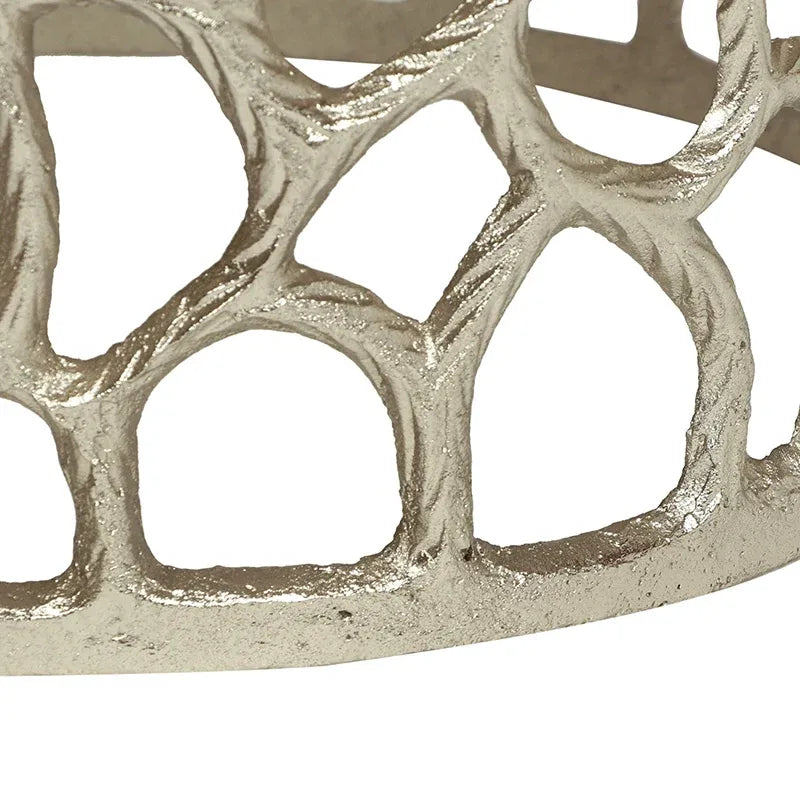 Round Aluminum Side Table with Mesh Pattern in Nickel Finish