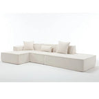 Modern beige L-shaped sectional sofa with block design and decorative pillows - Elirian