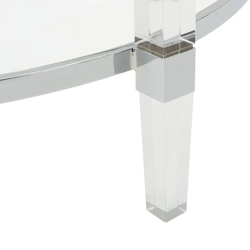 Round Clear Glass Coffee Table with Acrylic and Iron Accents in Modern Design