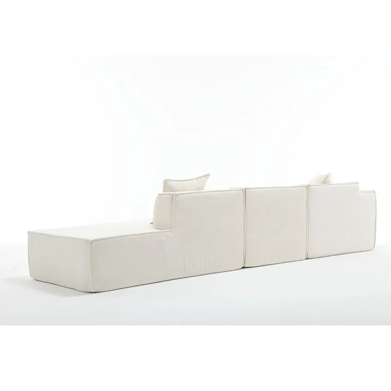 Modern beige L-shaped sectional tofu block sofa with left-hand chaise lounge - Elirian