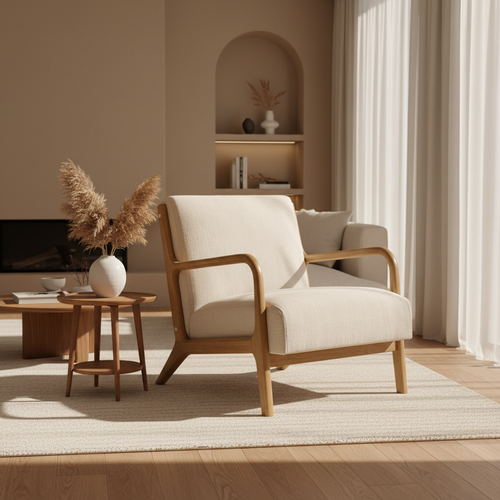Stylish Cream Wood Frame Accent Chair with Comfy Upholstery