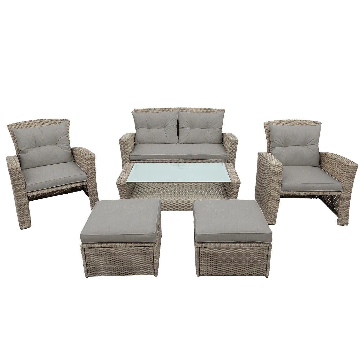 Modern 4-Piece PE Rattan Outdoor Patio Set with Ottoman & Cushions