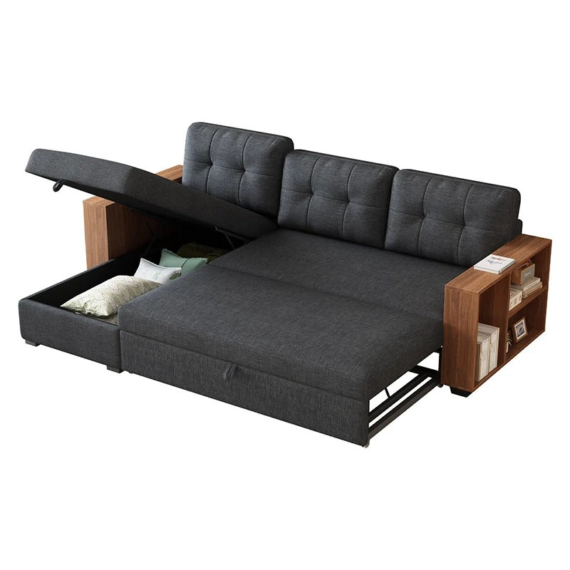Modern L-Shaped Sectional Sleeper Sofa with Pull Out Bed & Storage
