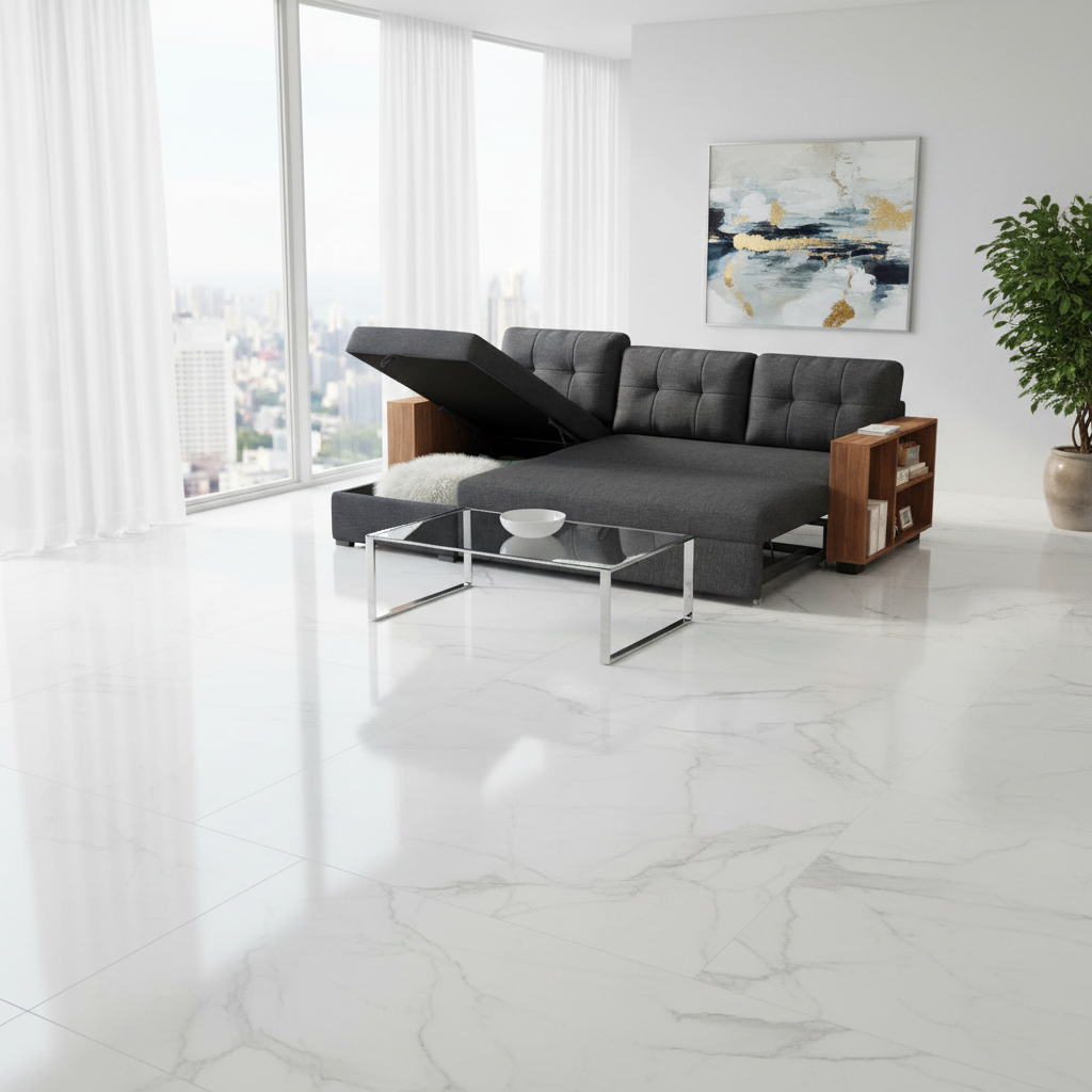 Modern L-Shaped Sectional Sleeper Sofa with Pull Out Bed & Storage