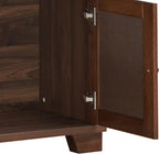 Farmhouse wooden wine cabinet with glass doors and metal hardware - Elirian