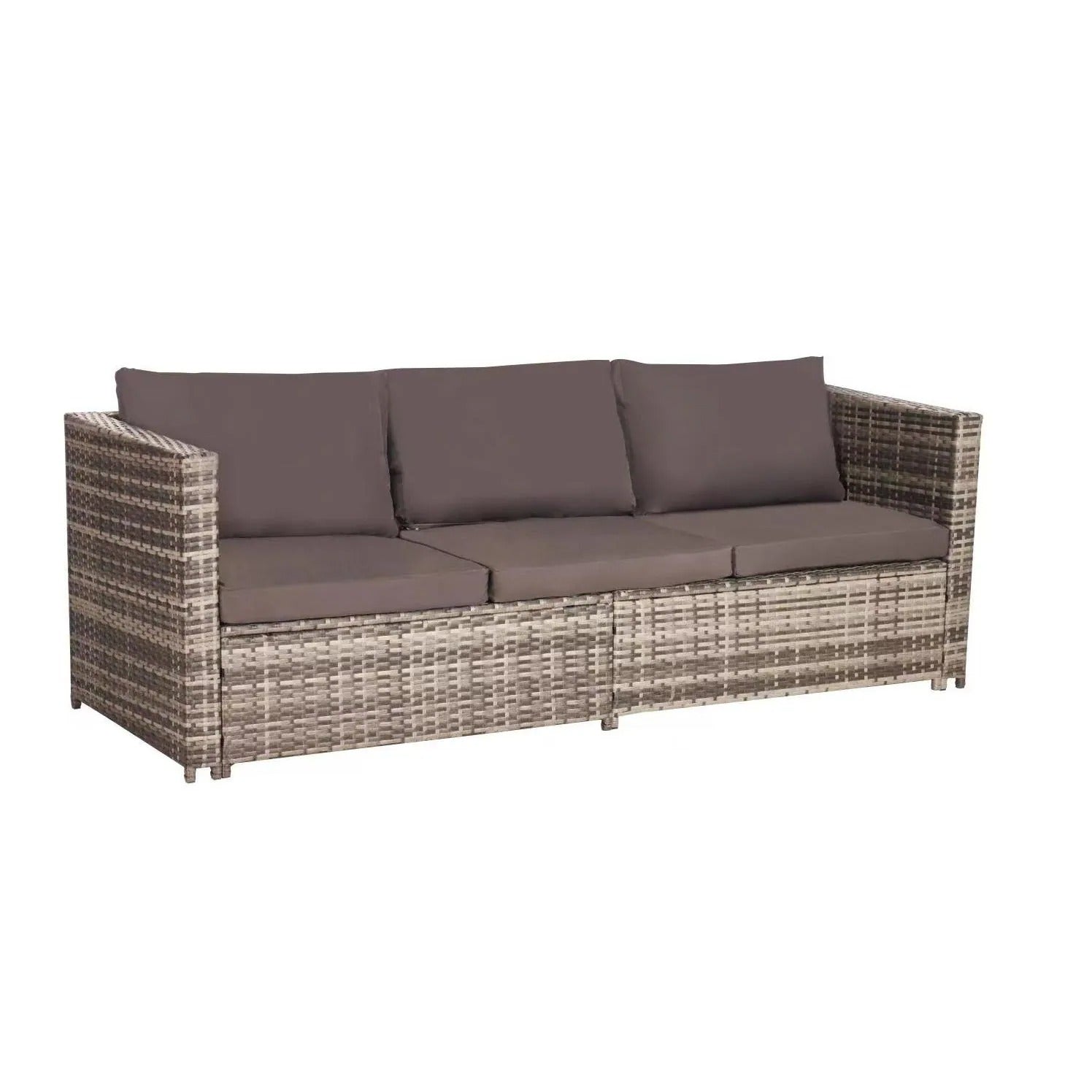 Dunkelgraue 6-teilige Gartenmöbelgarnitur aus Rattan mit Kissen und Glastisch