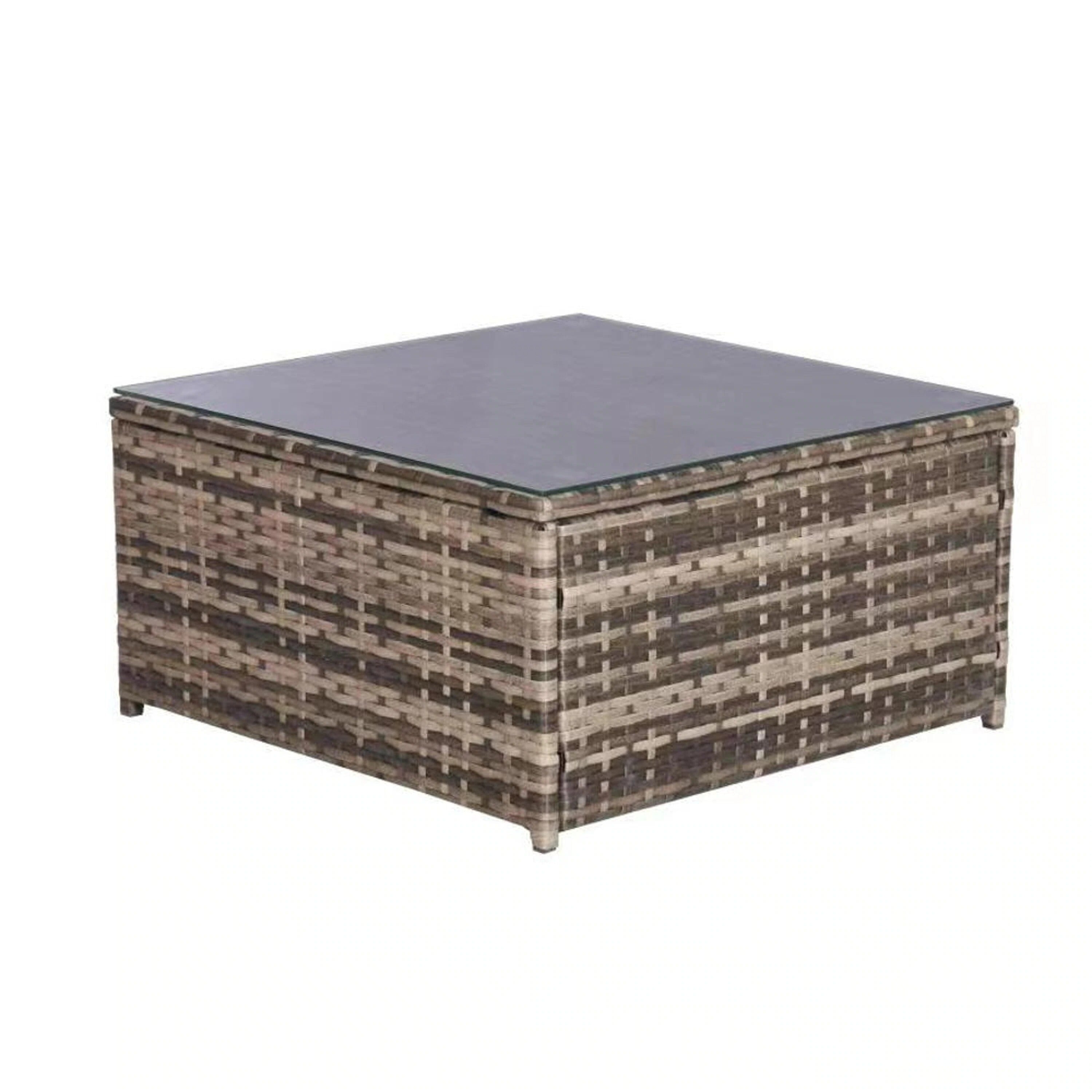 Dunkelgraue 6-teilige Gartenmöbelgarnitur aus Rattan mit Kissen und Glastisch