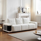 Canapé 3 places moderne beige imperméable avec niche pour chat et larges accoudoirs