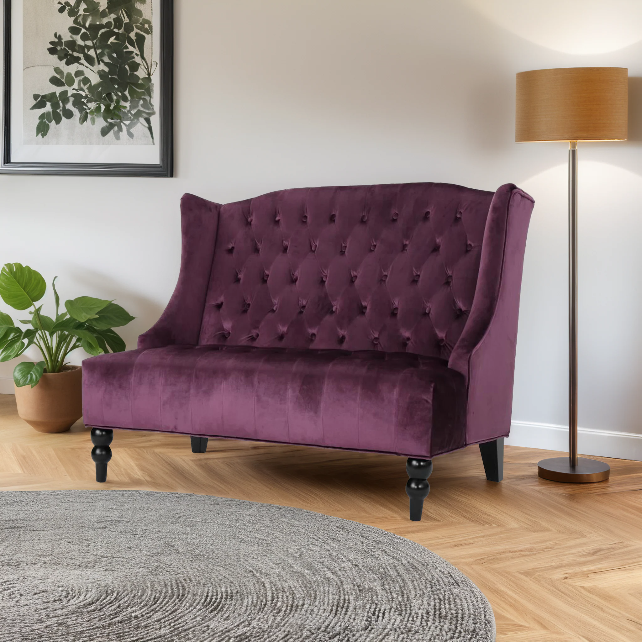 Glam Rosin Velvet 2-Sitzer-Sofa mit hoher Ohrenlehne und rautenförmiger Knopfheftung