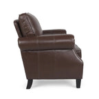 Moderner Akzentstuhl aus Kunstleder mit Ziernägeln und Beinen aus Birkenholz