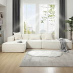 Modern beige L-shaped sectional tofu sofa with left-hand chaise lounge - Elirian