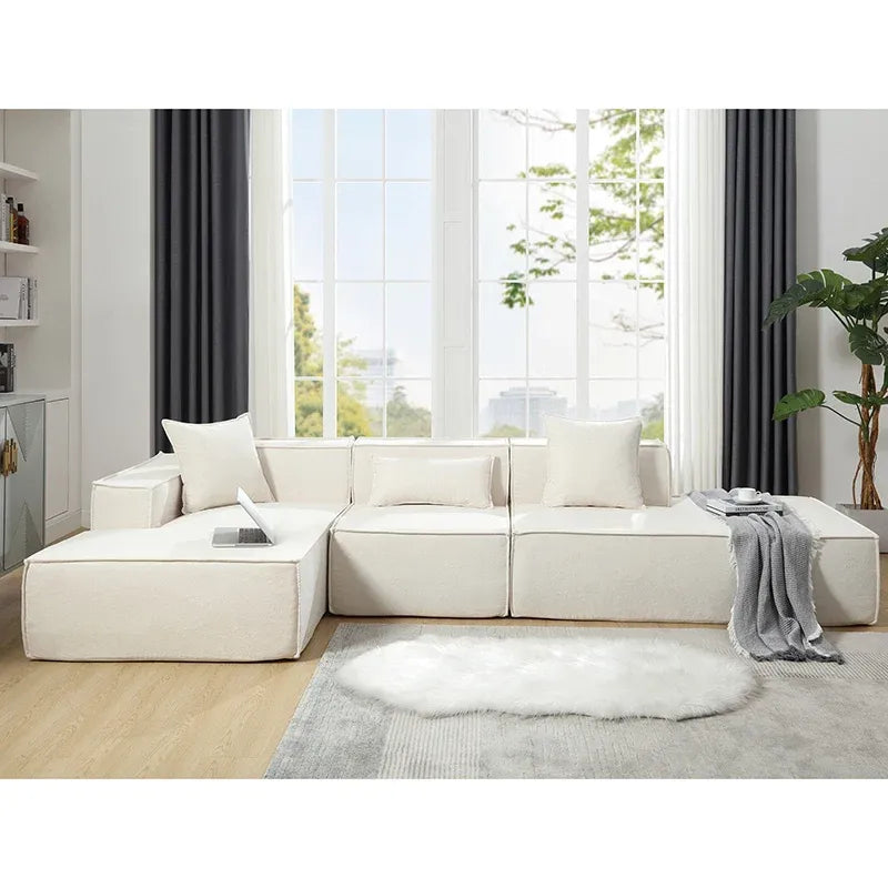 Modern beige L-shaped sectional sofa with left-hand chaise lounge and modular design - Elirian