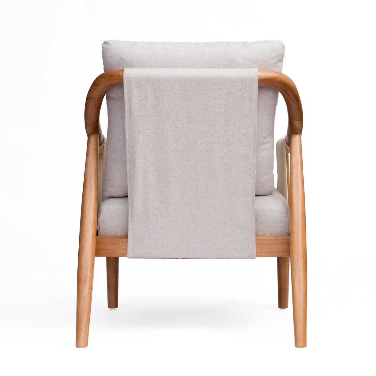 Mid-Century Accent Chair with Hand-Woven Paper Rope Arms and Linen-Blend Cushion - Elirian