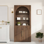 Walnut Arched Bookcase with Storage Cabinet and Open Display Shelves - Elirian