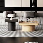 Nesting Coffee Table Set with Fluted Pedestal, Natural Wood & Black - Elirian