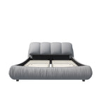 King Size Grey Upholstered Platform Bed with Oversized Padded Headboard - Elirian