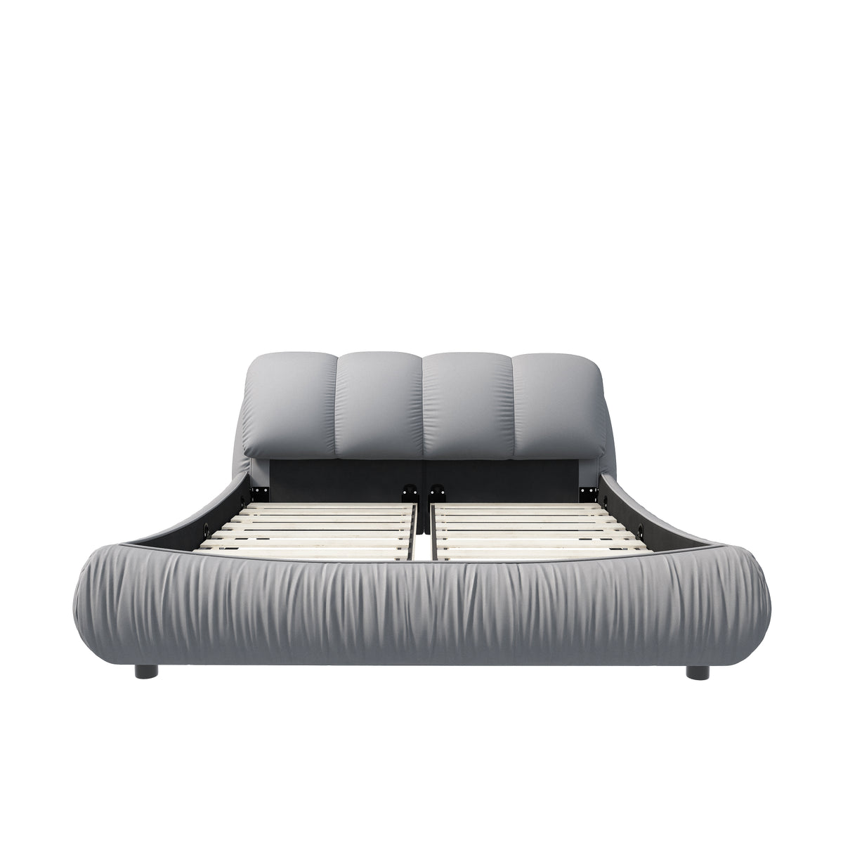 King Size Grey Upholstered Platform Bed with Oversized Padded Headboard - Elirian