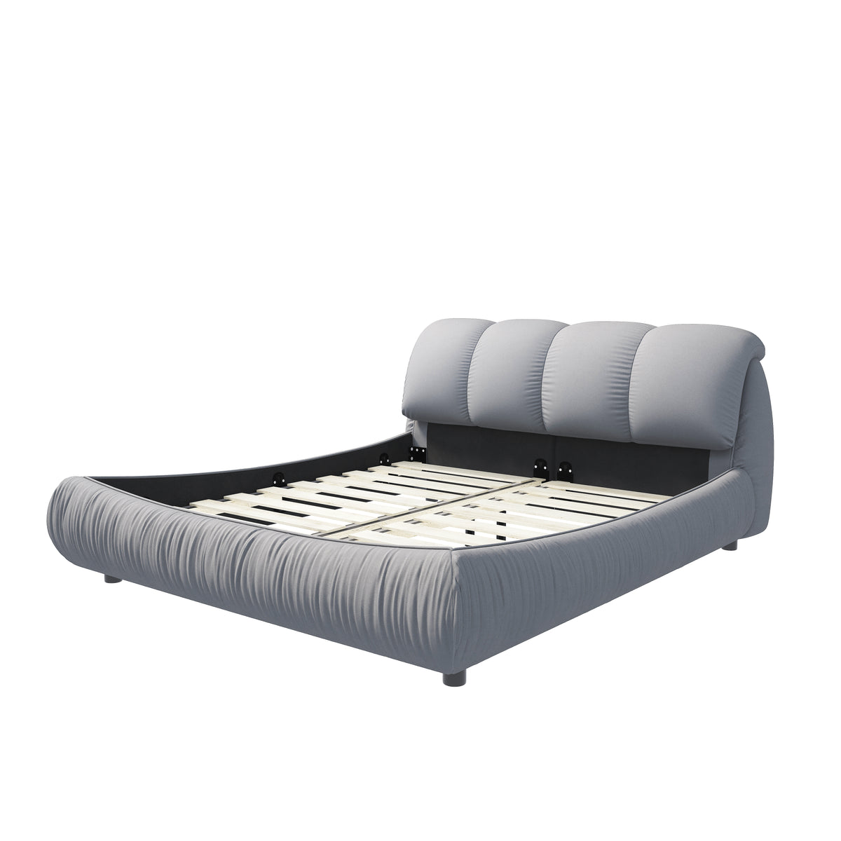 King Size Grey Upholstered Platform Bed with Oversized Padded Headboard - Elirian