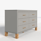 Gray 6-Drawer Double Dresser with Metal Handles and Solid Wood Legs - Elirian