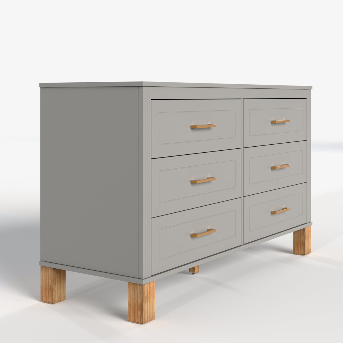 Gray 6-Drawer Double Dresser with Metal Handles and Solid Wood Legs - Elirian