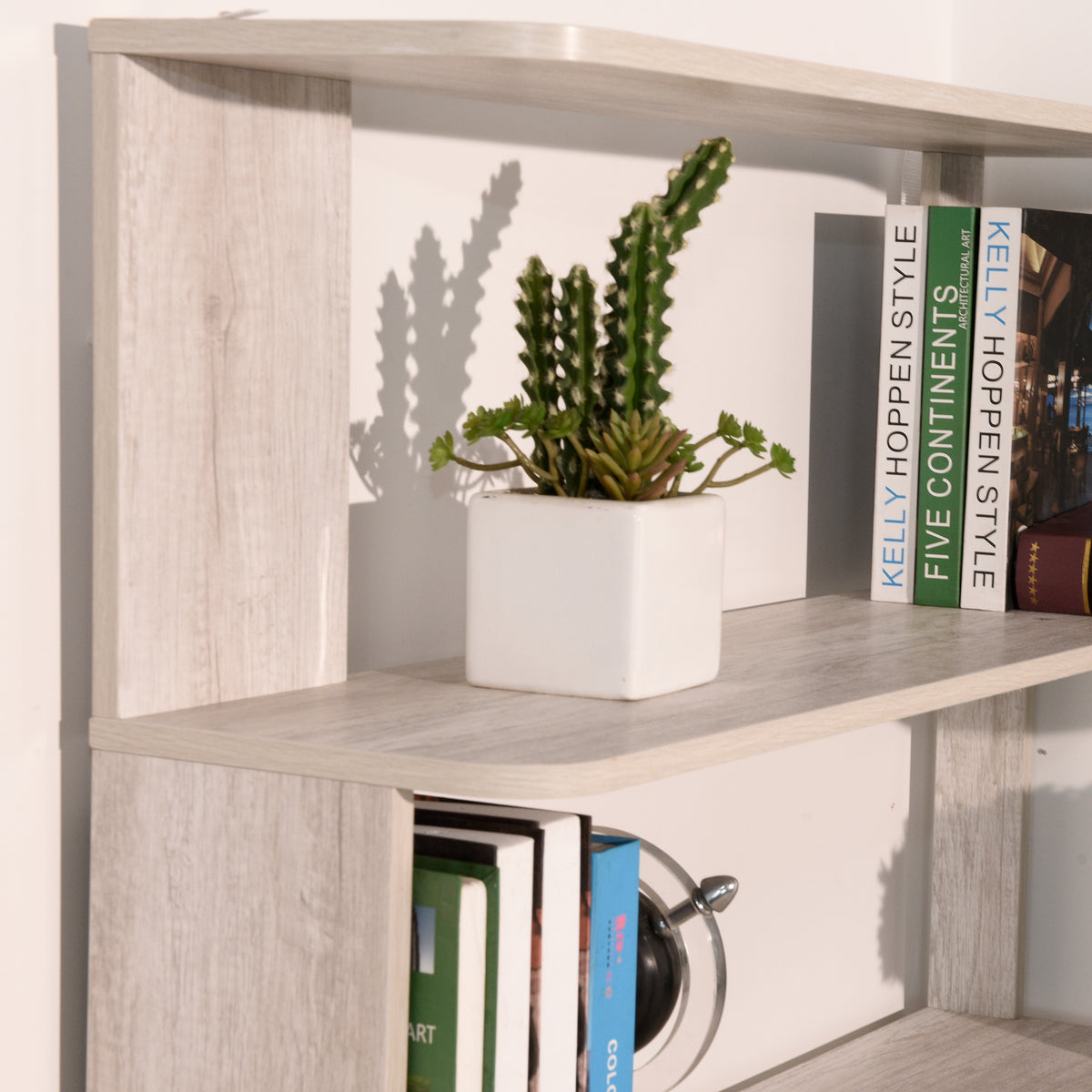 Light Gray Freestanding Corner Bookshelf with Anti-Tip Safety Design - Elirian