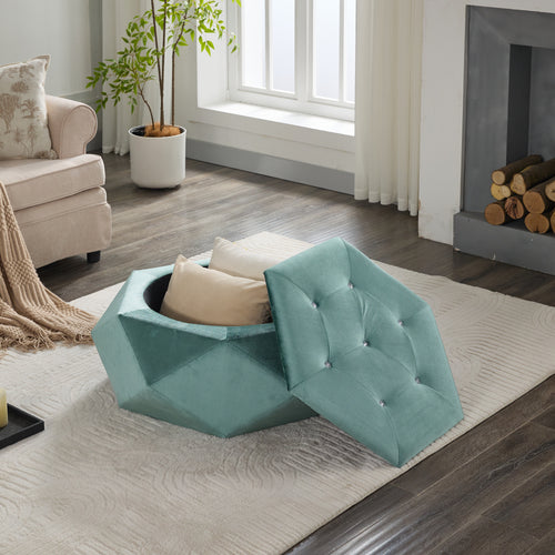 Velvet Diamond Tufted Storage Ottoman in Green - Elirian