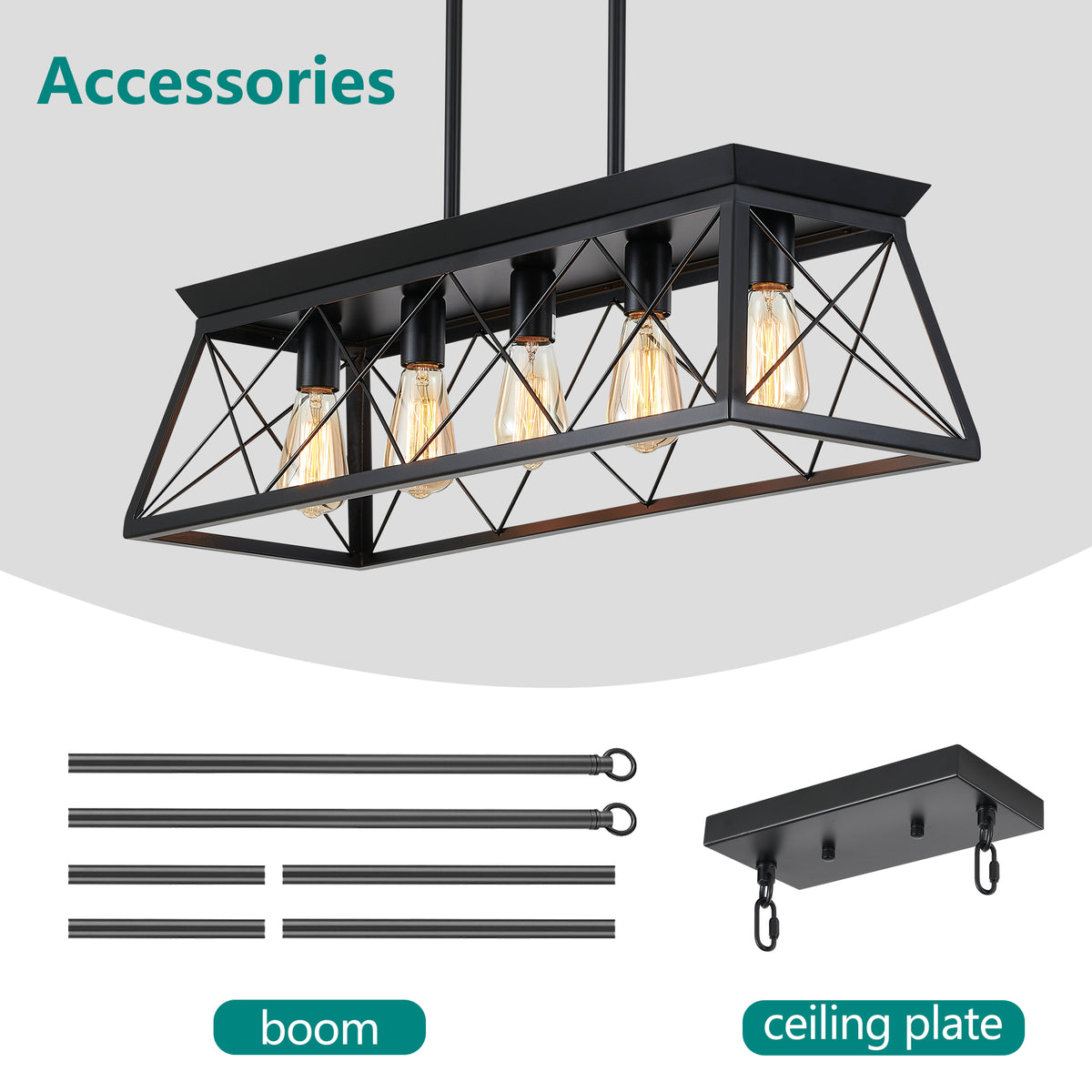 5-Light Black Farmhouse Chandelier with Adjustable Rods - Elirian