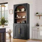 Black Arched Bookcase with Storage Cabinet and Open Display Shelves - Elirian