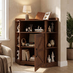 Walnut Corner Storage Cabinet with Charging Station and 6 Cubbies - Elirian