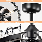 Black Crystal Caged Ceiling Fan with Light and Remote - Elirian