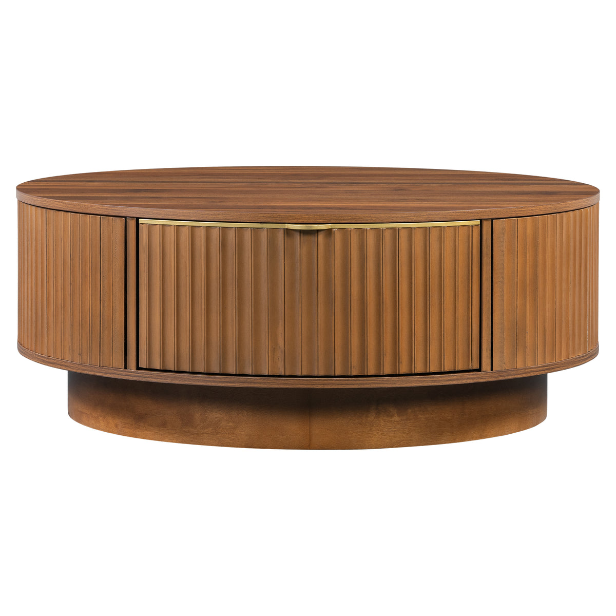 Fluted Coffee Table & TV Console Set in Warm Brown - Elirian