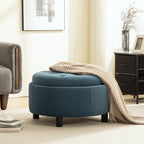 Round Storage Ottoman with Reversible Lid, Blue Fleece - Elirian