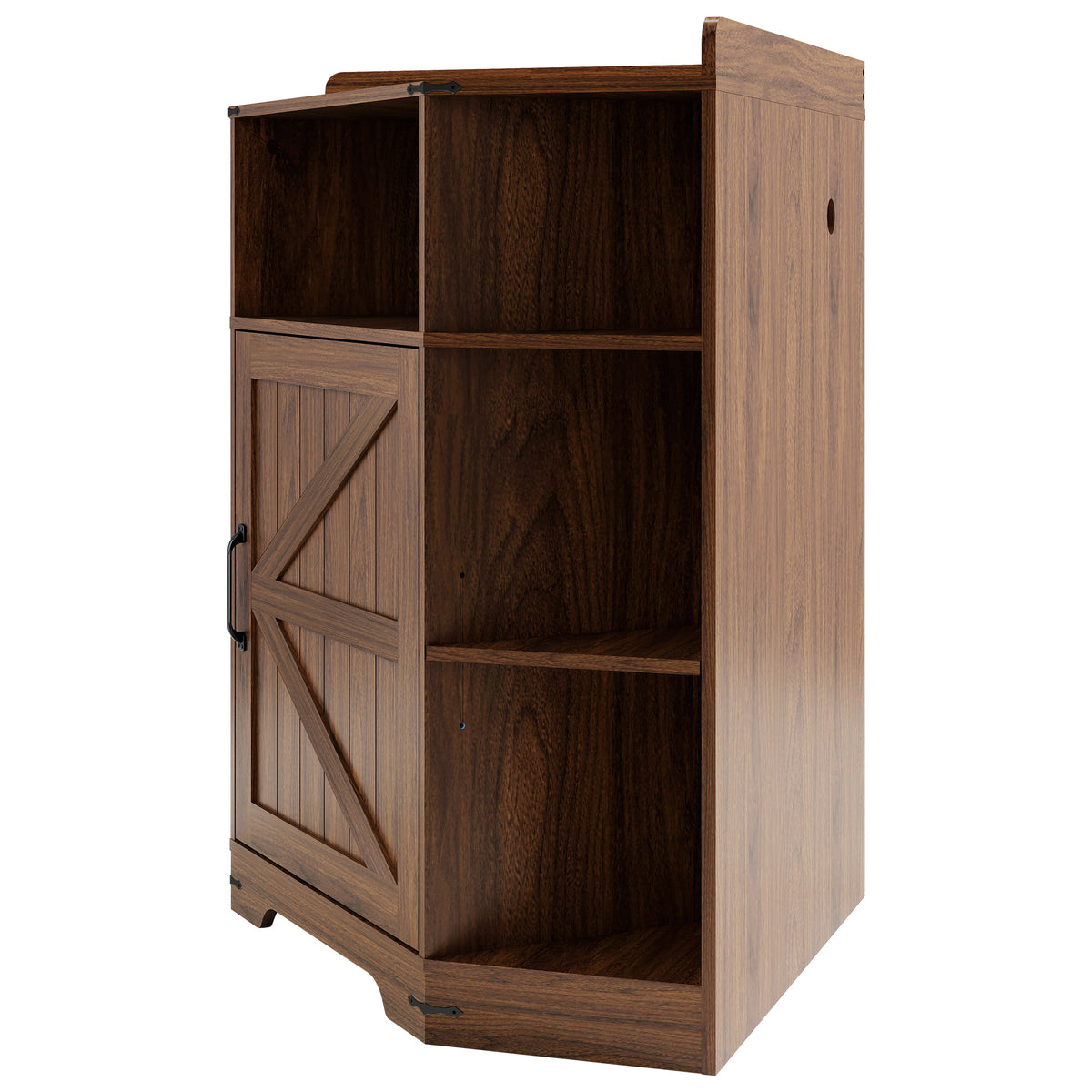 Walnut Corner Storage Cabinet with Charging Station and 6 Cubbies - Elirian