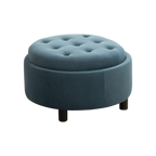 Round Storage Ottoman with Reversible Lid, Blue Fleece - Elirian