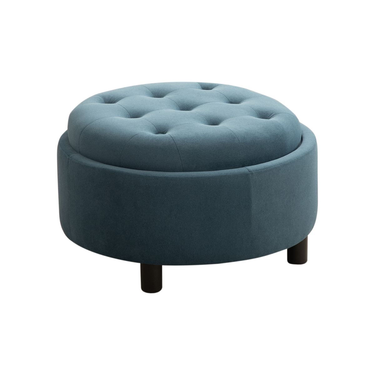 Round Storage Ottoman with Reversible Lid, Blue Fleece - Elirian